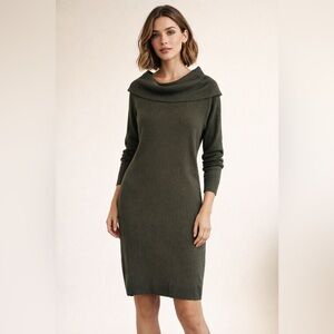 Baccarri Cowl Neck Sweater Dress Dark Green Scandi Girl Quiet Luxury Size S NWT